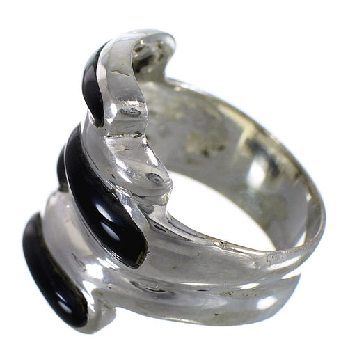 Jet And Authentic Sterling Silver Southwestern Jewelry Ring Size 6-1/4 RX88367